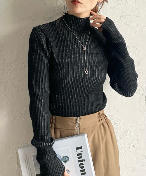 She's Closet ニット セーター 配色指穴サムホール長袖ハイネック