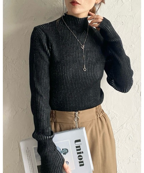 She's Closet ニット セーター 配色指穴サムホール長袖ハイネック