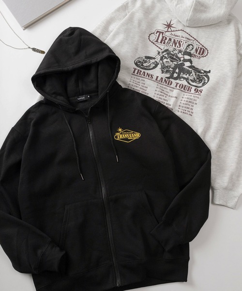 パーカー 「70」バイクガール ツアーモチーフ 裏起毛 ジップパーカー