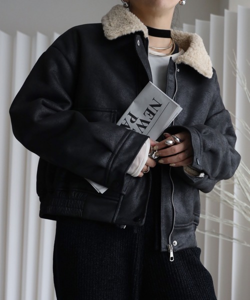 YENNA ブルゾン アウター ビッグムートン裏ボアブルゾン レディース