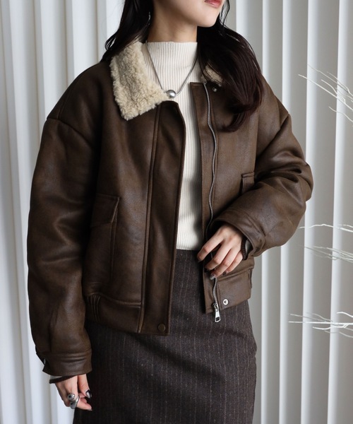 YENNA ブルゾン アウター ビッグムートン裏ボアブルゾン レディース