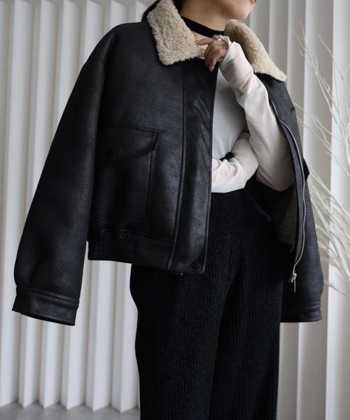 YENNA ブルゾン アウター ビッグムートン裏ボアブルゾン レディース