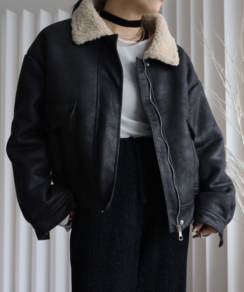 YENNA ブルゾン アウター ビッグムートン裏ボアブルゾン レディース