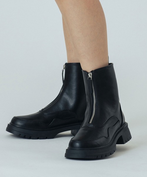 【ローズバッド】（41）エンジニアブーツ サイドジップ ボア ブラック ROSE BUD（ローズバッド） ショート ブーツ ZIP-UP BOOTS レディース