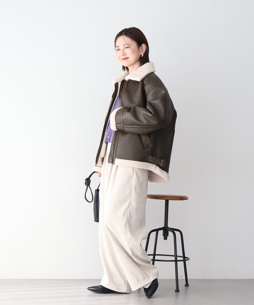 AMERICAN HOLIC コート アウター ボアフェイクレザーブルゾン