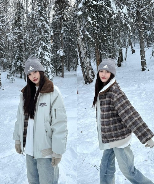 ダウンコート ダウンジャケット 2WAY チェック柄＆無地 スタンド