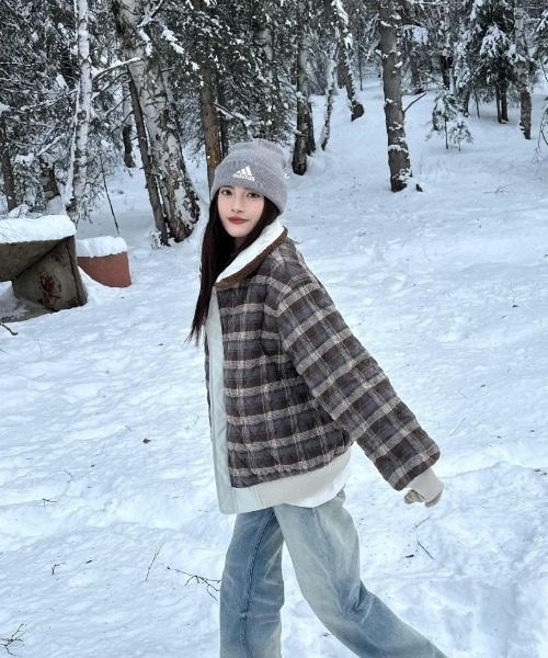 ダウンコート ダウンジャケット 2WAY チェック柄＆無地 スタンド