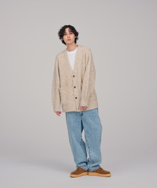 「ADAM ET ROPE'」 ニットカーディガン M ベージュ メンズ_画像5