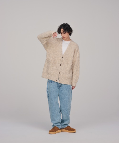 「ADAM ET ROPE'」 ニットカーディガン M ベージュ メンズ_画像8