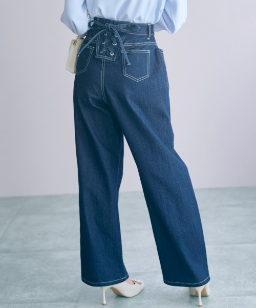 パンツ 「大きいサイズ」バック編み上げデニムパンツ marun レディース
