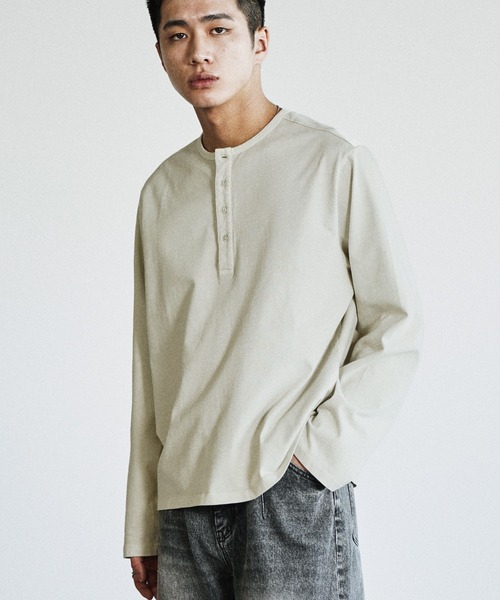 WYM LIDNM ヘンリーネック tシャツ PIGMENT DYED HENLEY L/S TEE