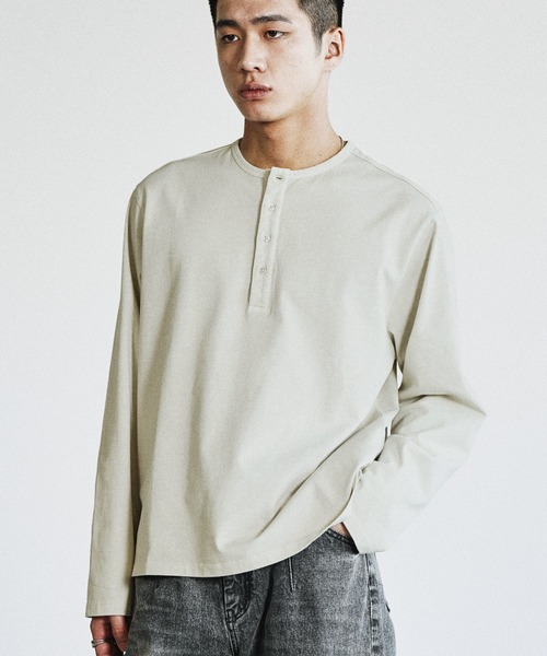 WYM LIDNM ヘンリーネック tシャツ PIGMENT DYED HENLEY L/S TEE
