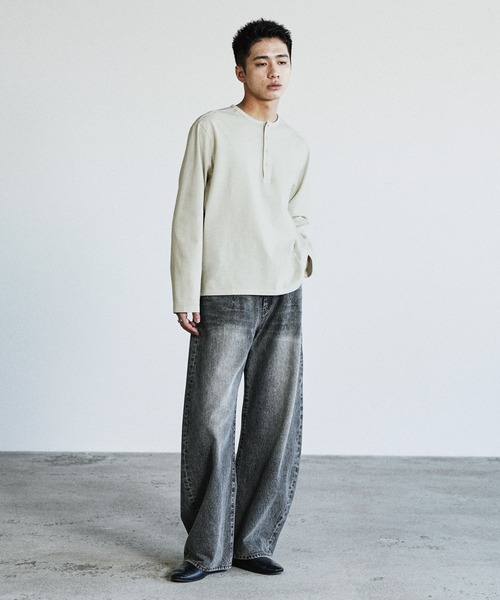 WYM LIDNM ヘンリーネック tシャツ PIGMENT DYED HENLEY L/S TEE