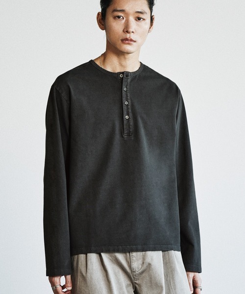 WYM LIDNM tシャツ PIGMENT DYED HENLEY L/S TEE メンズ レディース