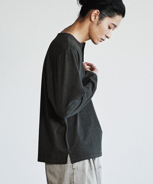 WYM LIDNM ヘンリーネック tシャツ PIGMENT DYED HENLEY L/S TEE