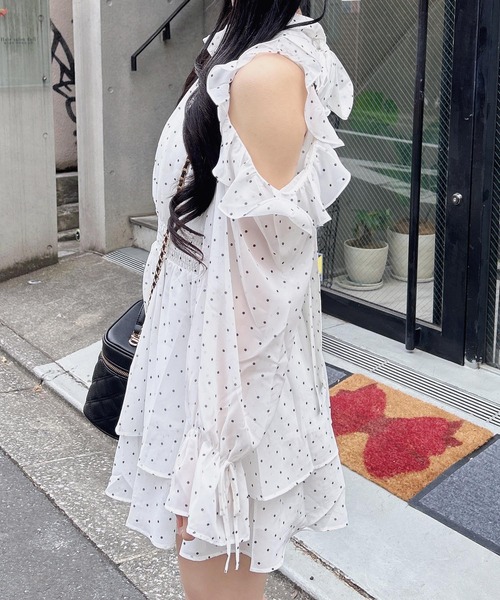 INGNI（イング） ワンピース 2Wayリボン肩あきフリル長袖ミニ