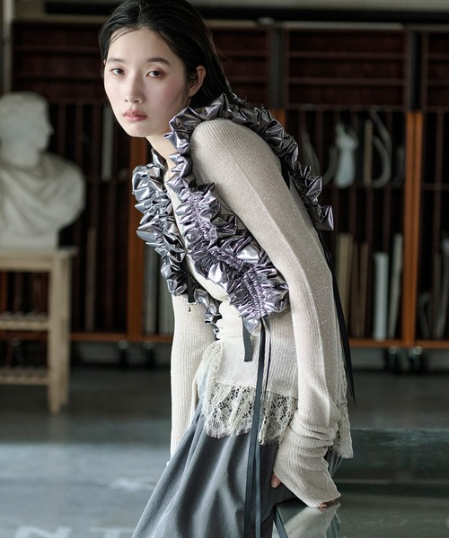 Ezick サマーニット ニット セーター lace-trimmed lame sheer knit