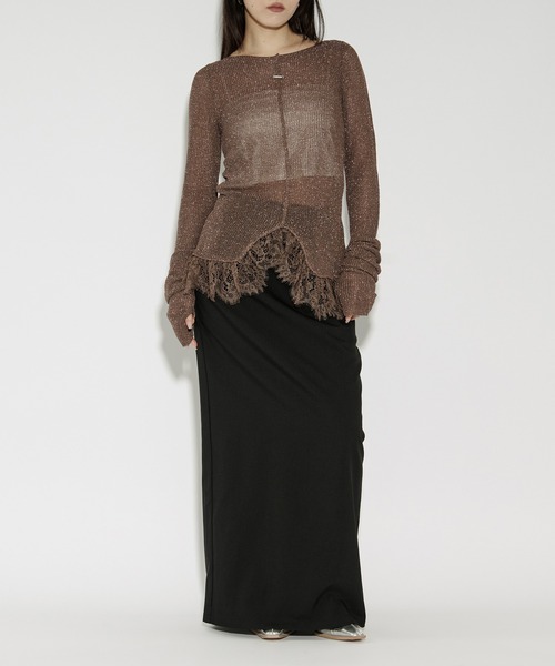 Ezick サマーニット ニット セーター lace-trimmed lame sheer knit