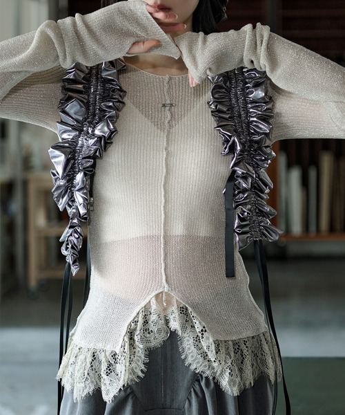 Ezick ニット セーター lace-trimmed lame sheer knit ヘムレースラメ Ezick ニット セーター lace-trimmed lame sheer knit ヘムレースラメ