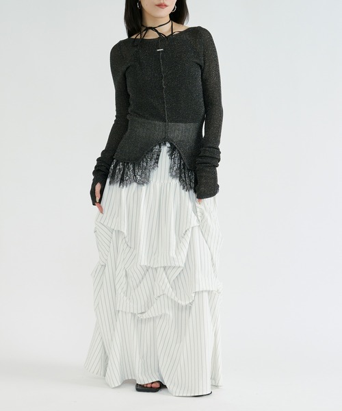 Ezick サマーニット ニット セーター lace-trimmed lame sheer knit
