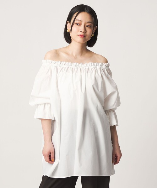 【OFF WHITE】コットン ギャザーネック 2WAY シャツブラウス <A DAY IN THE LIFE> コットン ギャザーネック 2WAY シャツブラウス ＜A DAY IN THE LIFE