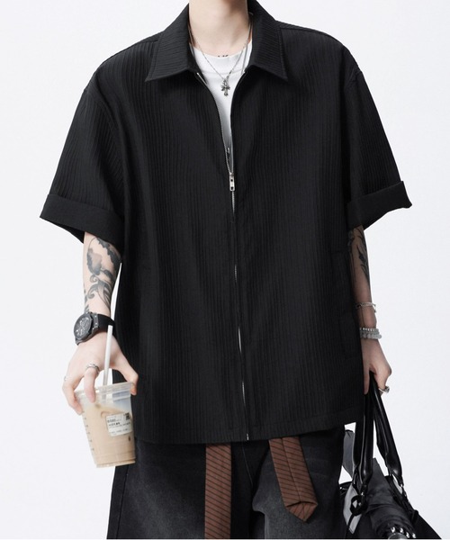 MUNITALP ブラック キルティング ジップアップシャツ JOHNNY WOLF（ジョニーウルフ） シャツ GREED ルーズ ジップアップ
