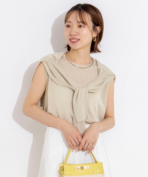 ニット セーター 「手洗い可能/アンサンブル対応」ラメノースリーブプルオーバー レディースの画像