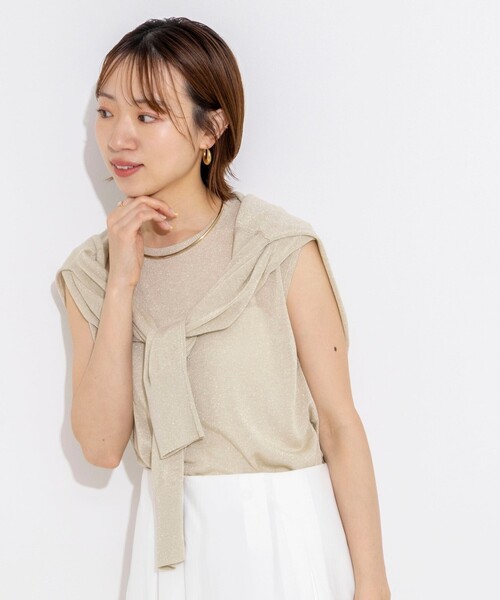 ニット セーター 「手洗い可能/アンサンブル対応」ラメノースリーブプルオーバー レディースの画像