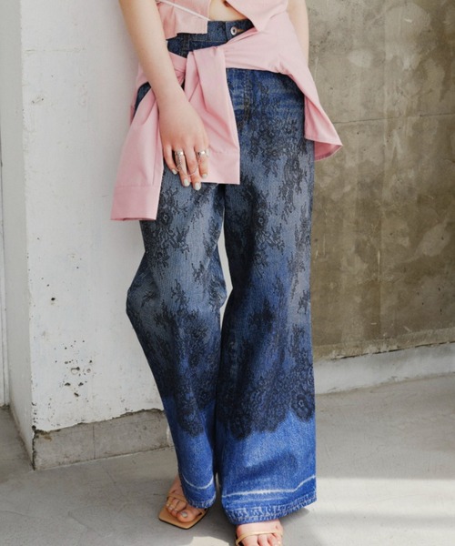SOEMIN（ソミン） ワイドパンツ パンツ Lace denim print pants