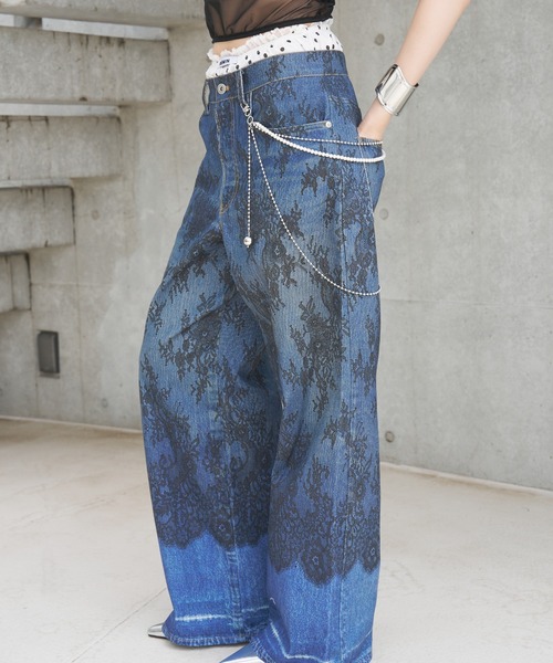 SOEMIN（ソミン） ワイドパンツ パンツ Lace denim print pants