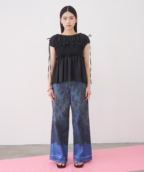 SOEMIN（ソミン） ワイドパンツ パンツ Lace denim print pants