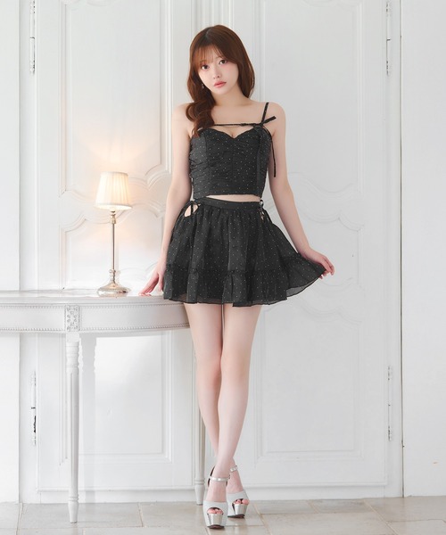 DAZZY バックレースアップAラインミニ丈キャバドレス DAZZY（デイジー） パーティードレス ドレス シフォンビジューカット