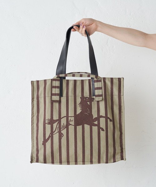 イアパピヨネ リバーシブル ビッグ トートバッグ キャンバス地 馬柄 トートバッグ バッグ WEB限定 リバーシブルビッグコットンキャンバス