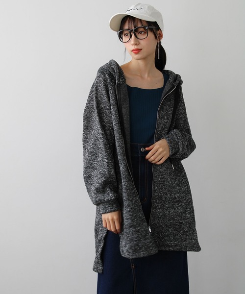 さくらヴィトン⭐️パーカー⭐️コート⭐️黒 GeeRA（ジーラ） パーカー 裏起毛ミディ丈パーカーコート レディース