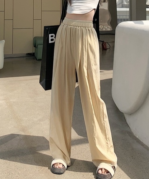 SHEENA スラックス パンツ シワ加工リラックスワイドパンツ