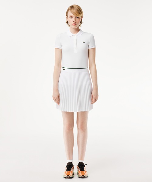 新品未使用　LACOSTE ホワイト プリーツスカート 38 LACOSTE（ラコステ） スカート 配色ウエストプリーツスカート