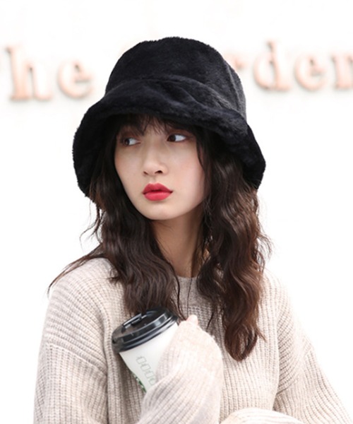 黒 ボア バケットハット レディース DiamondHearts（ダイヤモンドハーツ） 帽子 ハット ボアバケットハット