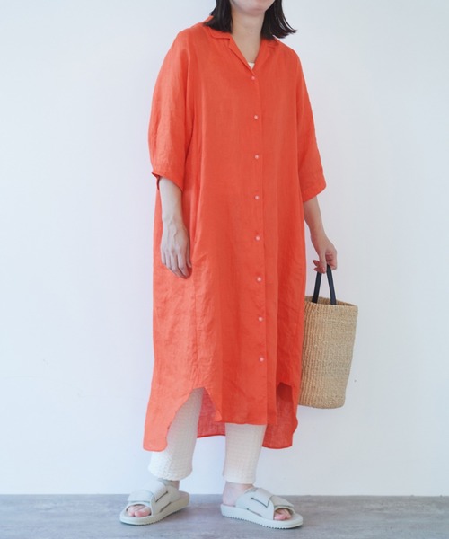 極美品】Yuni ノースリーブシャツワンピース 赤花柄