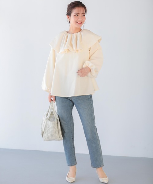 fitmore ミニフレルカラーフレアブラウス ブルー ミニフリルカラーフレアブラウス【ZOZO限定商品】（Tシャツ/カットソー