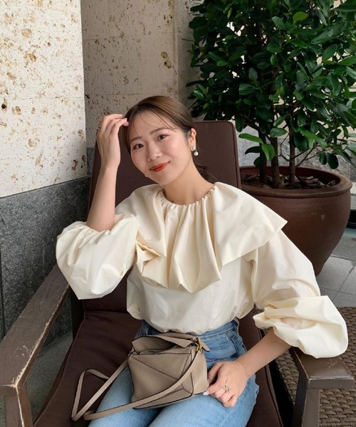 シャツ+ブラウス(半袖+袖なし) fit more Fit more（フィットモア） ブラウス シャツ ビッグフリルカラー