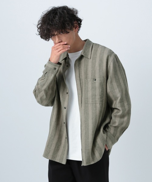 BAYFLOW シャツ ストライプリネン長袖シャツ メンズ : ZOZOTOWN