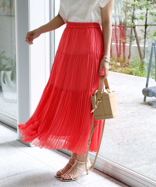 Jines（ジネス） スカート シフォンジョーゼットティアードプリーツ