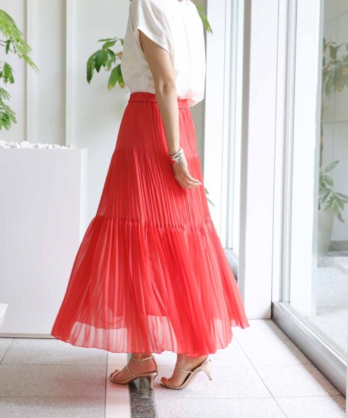 Jines（ジネス） スカート シフォンジョーゼットティアードプリーツ