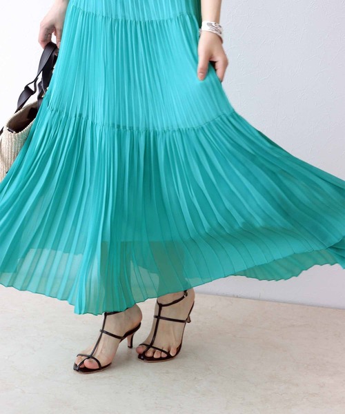 Jines（ジネス） スカート シフォンジョーゼットティアードプリーツ