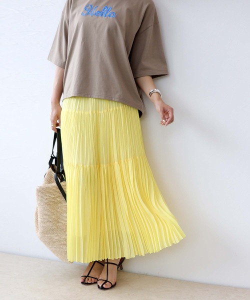 Jines（ジネス） スカート シフォンジョーゼットティアードプリーツ