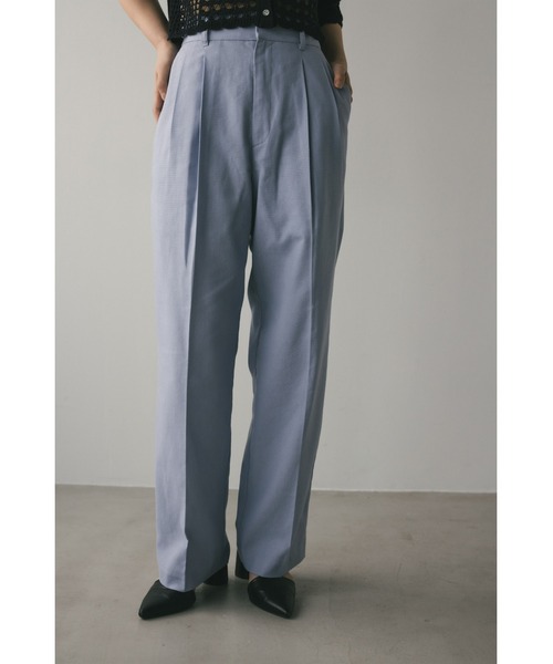 【美品】mon Sakata リネン フカタックパンツ グレー×ブラック ワンタック スラックス メンズ ビジネス 紳士 JAPAN FABRIC
