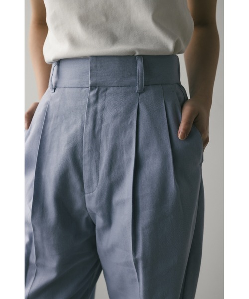 【美品】mon Sakata リネン フカタックパンツ グレー×ブラック ワンタック スラックス メンズ ビジネス 紳士 JAPAN FABRIC