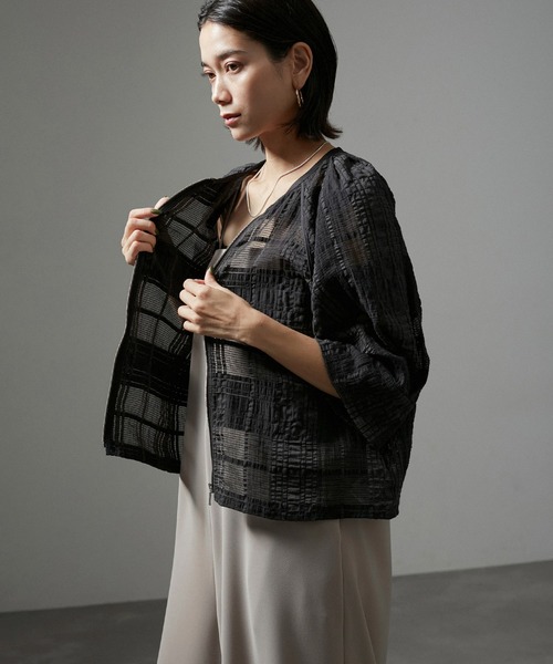 ジャケット・アウター ADAM ET ROPE SHEER MESH ZIP BLOUSON SALON adam et rope' ブルゾン アウター ハーフスリーブシアー