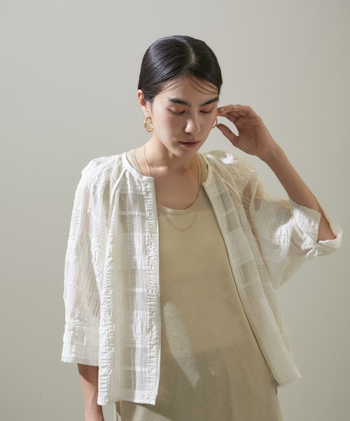 【専用】SALON adam et ropéハーフスリーブシアーメッシュブルゾン SALON adam et rope'｜ハーフスリーブシアーメッシュチェック