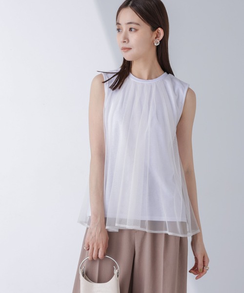 NANO universe tシャツ チュールドッキングカットノースリーブ